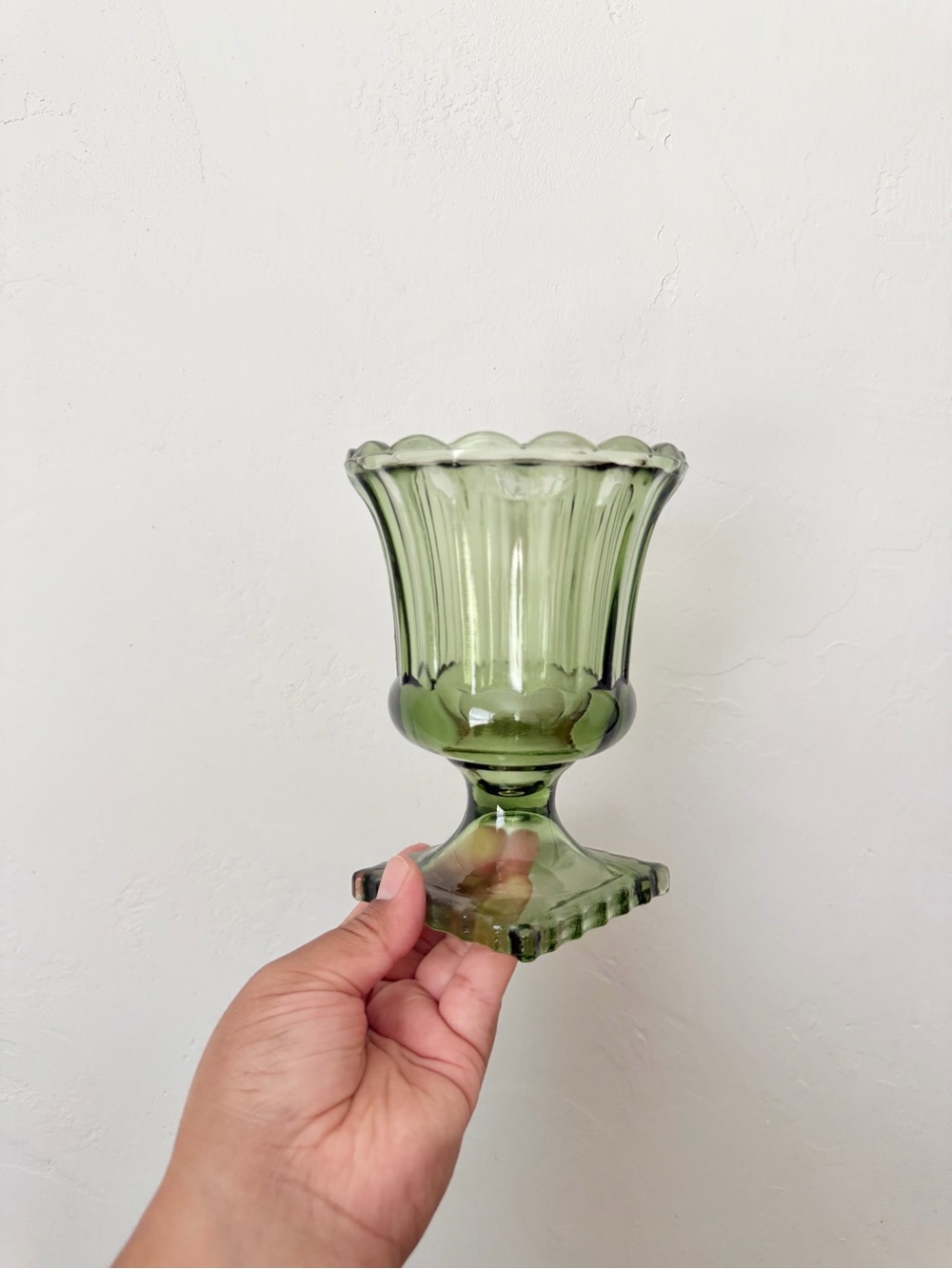 Vintage Indiana Glass Green Pedestal Vase - Home Accents
